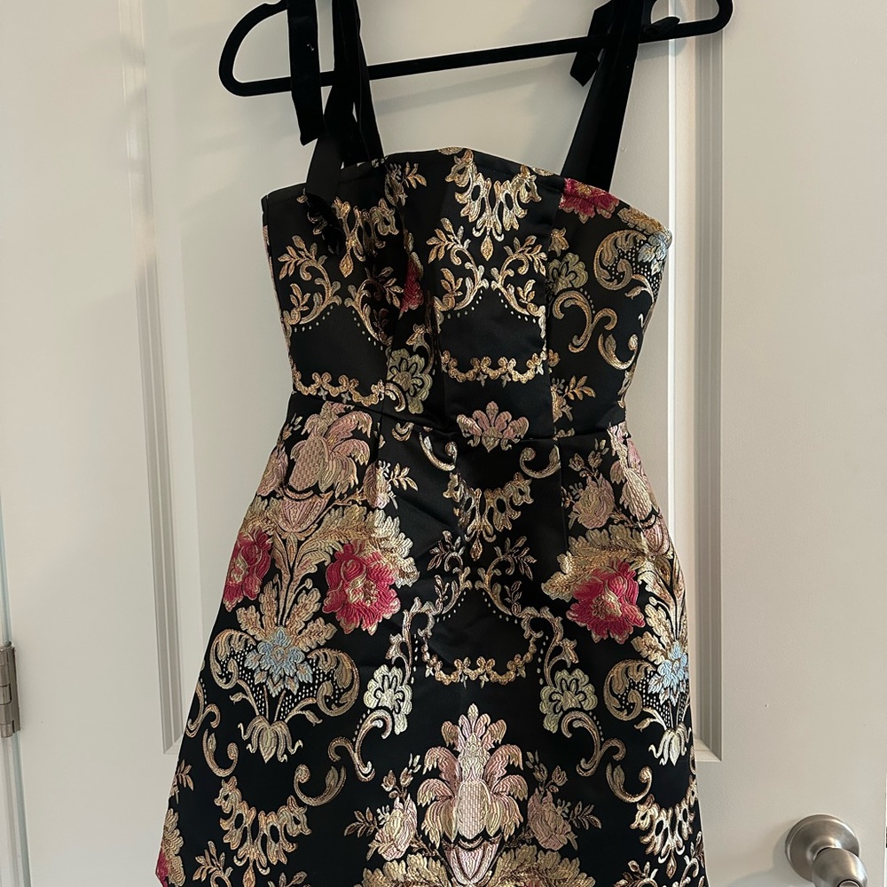 Lulu's Black and Gold Floral Mini Dress